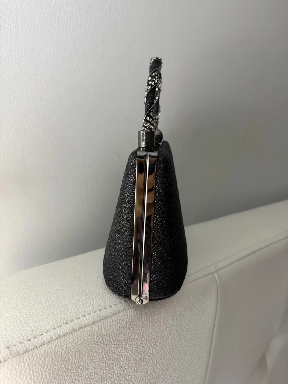 D’Margaux Black Top Handle Evening Bag with Twisted Crystal-Accent Handle